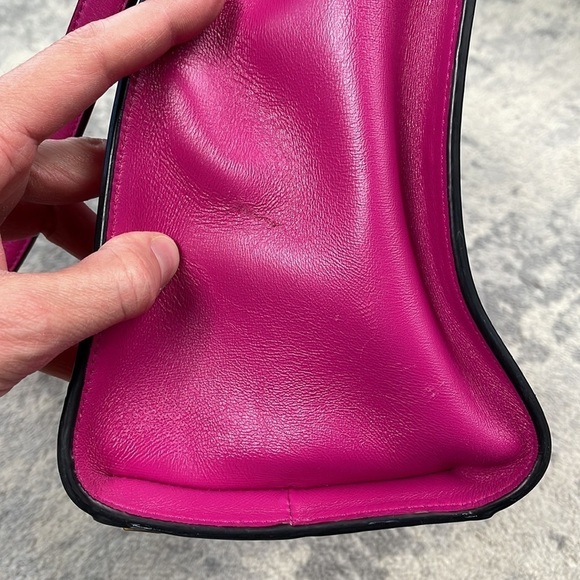 Michael Kors Collection Casey Large Leather Satchel Purse Padlock Bright Pink - Picture 10 of 16